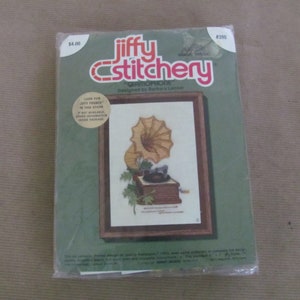 Vintage Sunset Jiffy Stitchery Kit, 1970&#39;s Gramophone Crewel Kit, Kit 390, NOS Crewel Picture Kit, 1970&#39;s Decor, Vintage Crafts