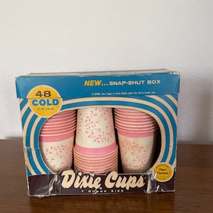 Vintage Pink Dixie Cups, 1960&#39;s Dixie Cold Drink Paper Cups, Wax Finish, Unused, Original Box, 7 oz, 1960&#39;s, Mid Century Kitchen Decor