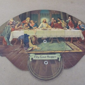 Vintage Funeral Home Cardboard Fan, 1950&#39;s The Last Supper, Folding Fan, Joseph Pappert Funeral Home Advertising