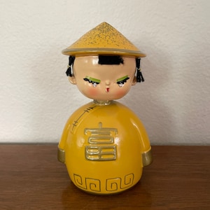 Vintage Asian Girl Bobblehead Bank, 1960&#39;s Paper Mache Asian Girl Bank, Figurine, Mid Century, 1960s Decor