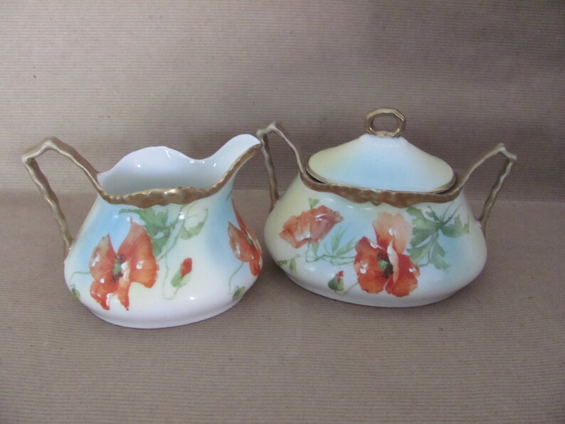Vintage Porcelain Sugar and Creamer Set 1940's Prussia Etsy
