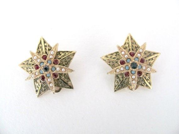 Vintage Star Brooch, Earrings Set, 1960's ART Gol… - image 3