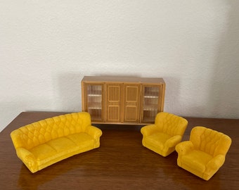 Vintage Mid Century Dollhouse Living Room Furniture, 1950's Crailsheimer Germany Mid Century Dollhouse Furniture, 1:12 Scale Sofa, Chairs
