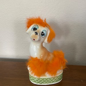 Vintage Ceramic Dog Figurine, 1960&#39;s Japan Dog With Orange Fur Figurine, 1960&#39;s, Mid Century Decor