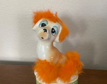 Vintage Ceramic Dog Figurine, 1960's Japan Dog With Orange Fur