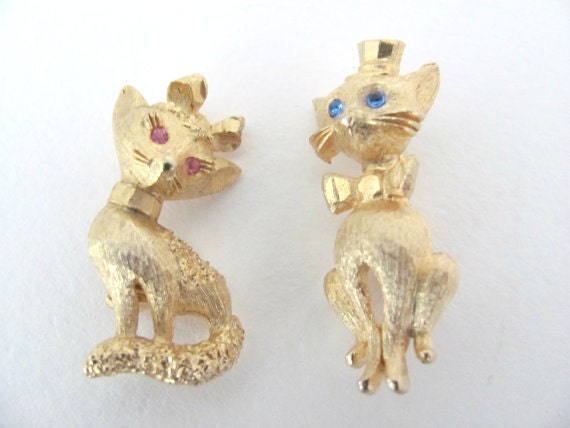 Vintage Cat Brooch, 1960's Mamselle Gold Cat Broo… - image 3