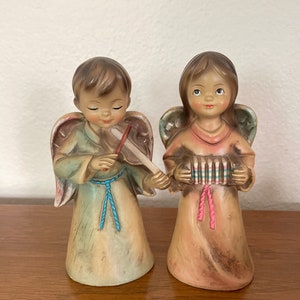 Vintage Christmas Angels, 1960s Musical Angel Figurines, Boy, Girl Angel Figurines, Made In Japan, 1960s Christmas Decor, Mid Century