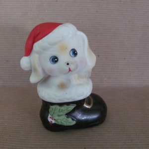 Vintage Christmas Dog Figurine, 1970&#39;s Ceramic Dog in Boot Figurine, 1970&#39;s Christmas Decor, Mid Century Christmas