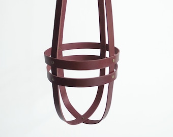 Hanging planter cognac leather, minimalist plant hanger, ceiling planter, vegetable tanned brown leather WITHOUT pot