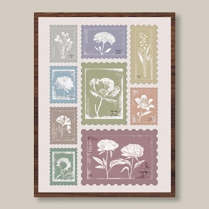 Cottagecore Botanical Stamp Collage Print: Vintage Floral Wall Art (Digital Download)