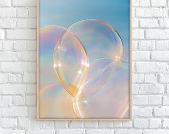 Holographic Wall Art: Iridescent Abstract Giclée Print, Gradient Pastel Poster, Soft Rainbow Ethereal Art Print (Museum-Quality)