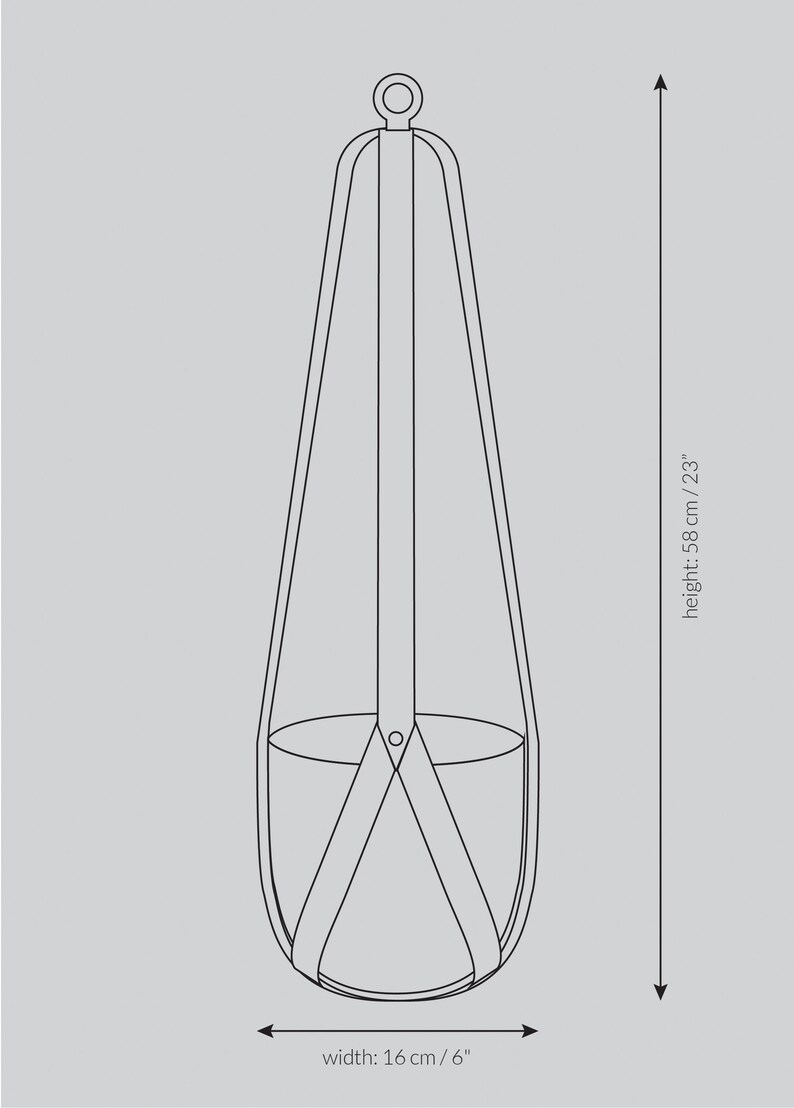 May include: A black metal plant hanger with a round top and a criss-cross design. The hanger is 23 inches tall and 6 inches wide.