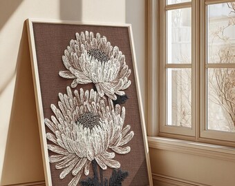 Faux Embroidery Wall Art: Swedish Floral Illustration Giclée Print, Boho Botanical Home Decor (Museum-Grade Matte Paper)