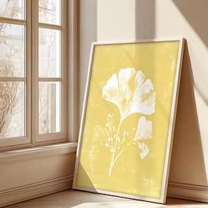 Butter Yellow Ginkgo Biloba Print: Botanical Linocut Wall Art (Digital Download)