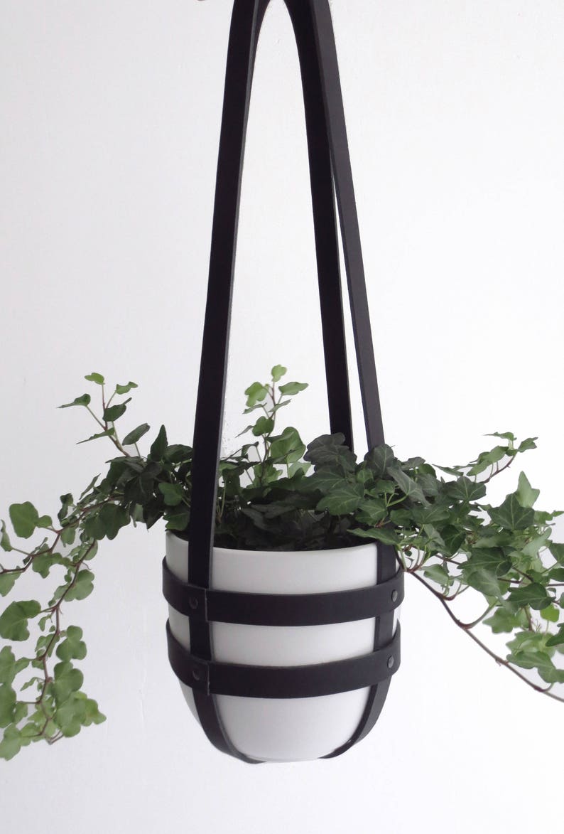 Minimal leather plant hanger indoor ceiling planter modern ...