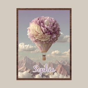 Personalized Baby Name Nursery Print: Hot Air Balloon Floral Decor (Digital Download)