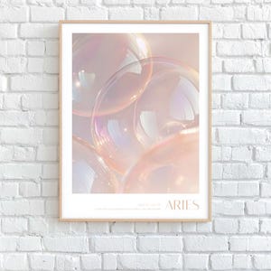 Aries Bubble Art Print: Zodiac Poster Iridescent, Pastel Gradient Star Sign Wall Art, Aries Printable Gift (Digital Download)