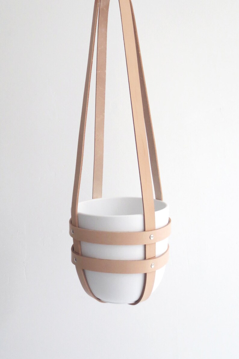 Modern Hanging Plant Holder in Natural Leather Ceiling Etsy