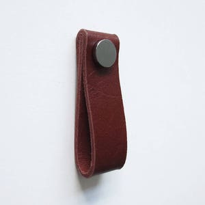 Brown leather pull handmade cognac leather handle image 3