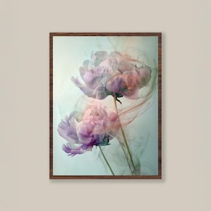 Surreal Floral Artwork | Serene Botanical Poster, Ethereal Peony Bloom, Pastel Peony Wall Art, Poetic Floral Digital Print