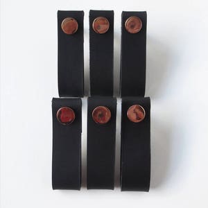 Set of 6 black leather handles black leather pulls handmade image 2