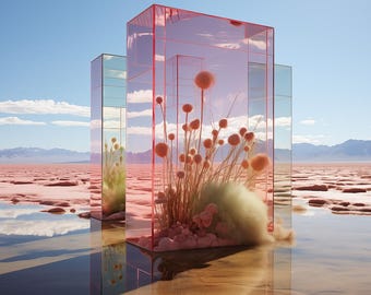 Pink Dreamcore Landscape Print: Surreal Floral Wall Art, Botanical Home Decor (Digital Download)
