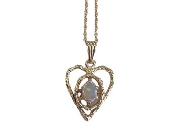 Vintage Opal Heart Pendant in 14 karat yellow gold with 18" Gold Filled Chain