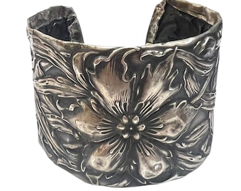 Cuff Bracelet repurposed from antique mirror in sterling silver