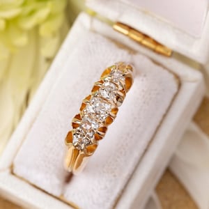 1890s Old Mine Cut Diamond Band - Antique Victorian 5 Old Mine Cut Diamond Band - 0.50 Carat Total Weight in 14 karat yellow gold