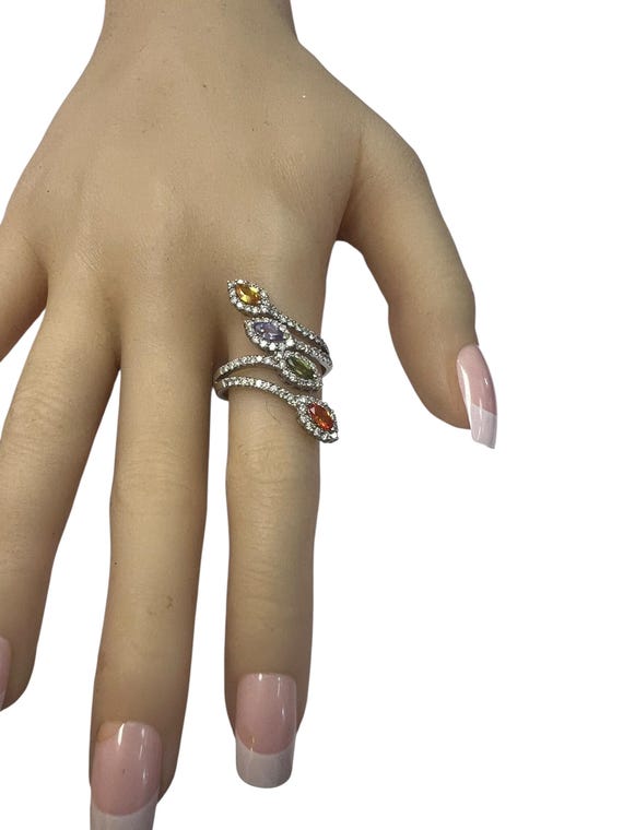 Multi-Color Genuine Stone Bypass Ring in 18 karat… - image 3