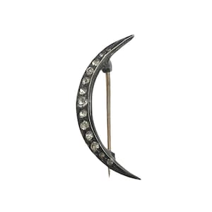 1800s Victorian Antique Crescent Moon Brooch with paste in sterling silver