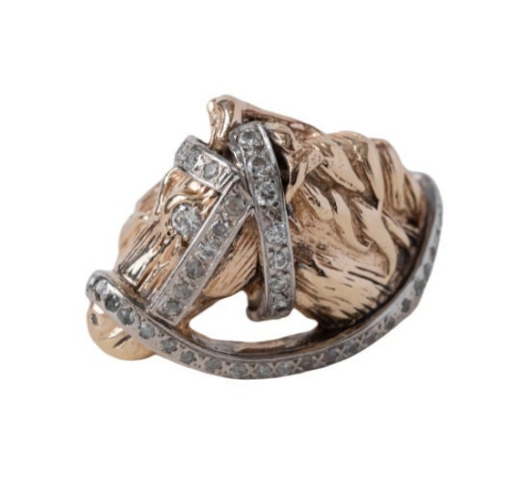1970s Vintage Horse Head Ring with Diamonds in 14… - image 2