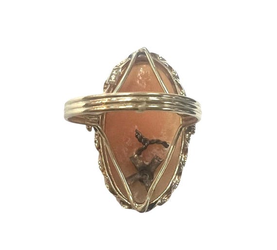 Antique Shell Cameo Ring with Diamond Drop Neckla… - image 3