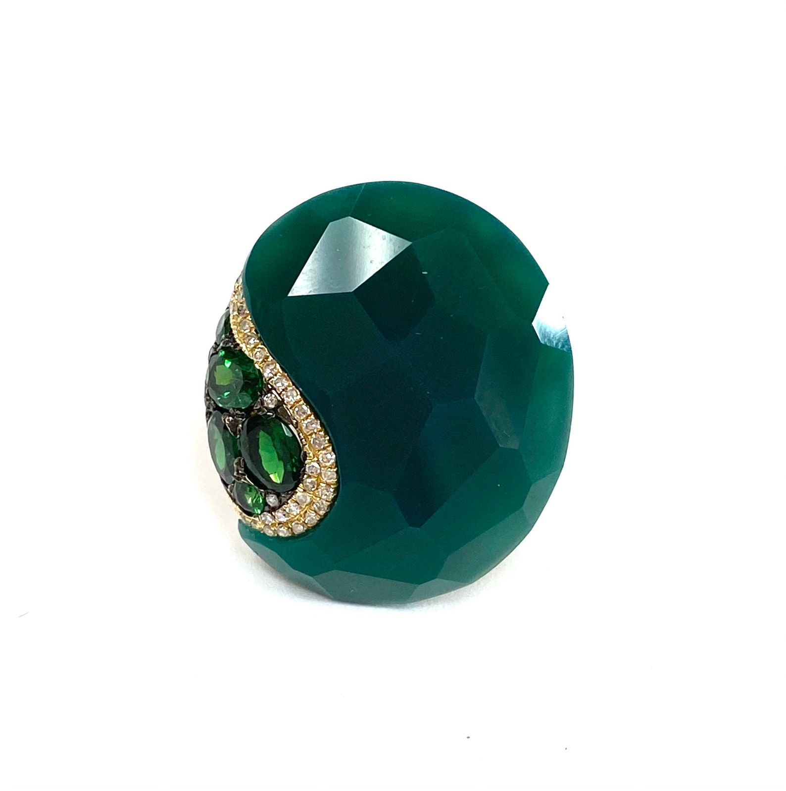 Green Onyx Ring With Tsavorite Green and Diamonds in 14 Etsy