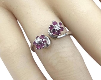Bypass 2 Flower Ring with Rubies and Diamonds in 14 karat white gold