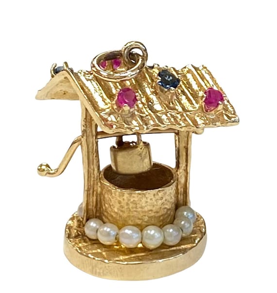 1950s Vintage Wishing Well Charm with Pearls, Rub… - image 7