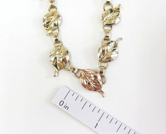 1940s Vintage Leaf Necklace / Yellow and Pink Gol… - image 8