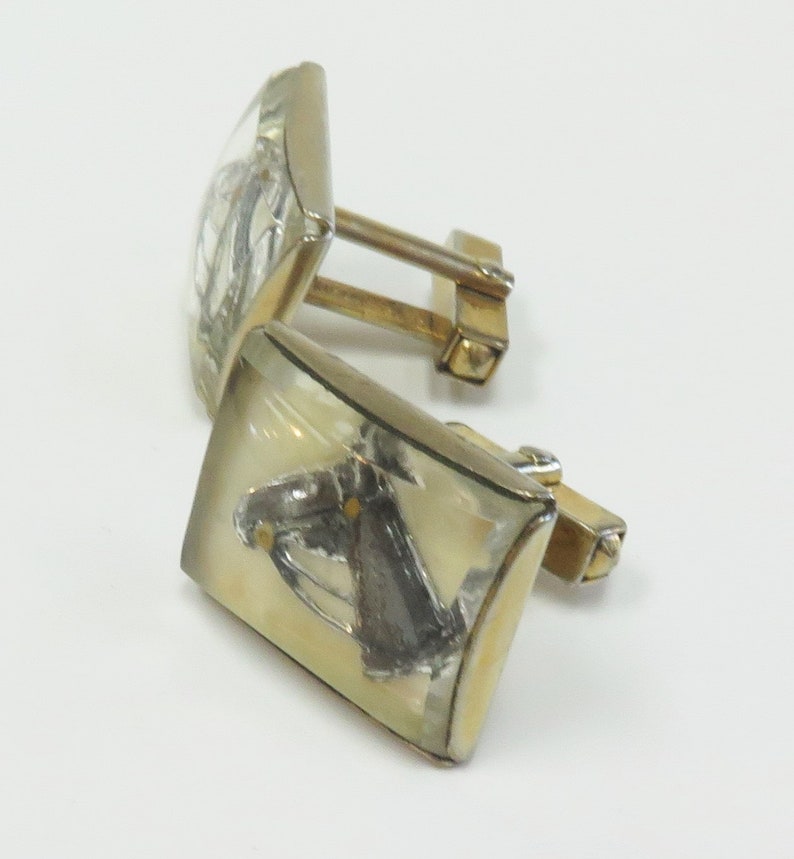 Horse Cuff Links Horse Racing Equestrian Vintage 1940s Anson Reverse Carved Intaglio Mens