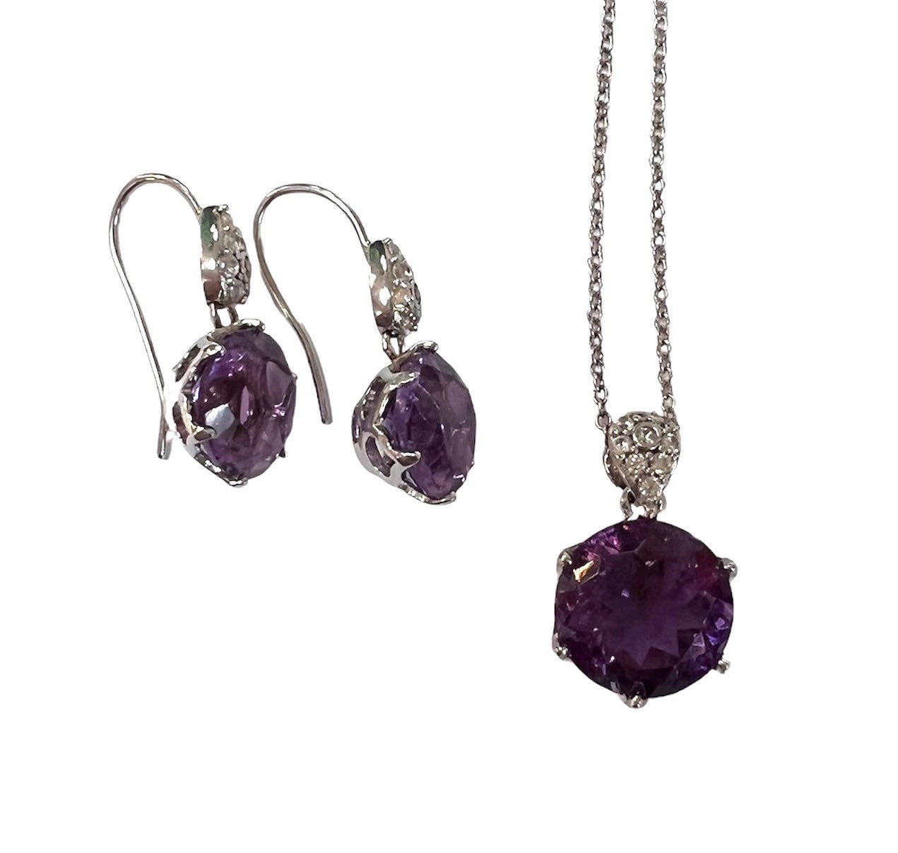 Stauer Amethyst and Cz Necklace and Earrings Set in Sterling