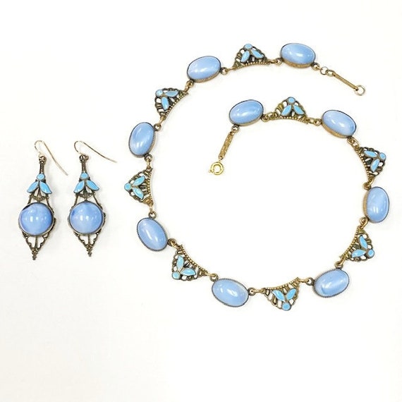 Art Deco 1930s Czech Glass and Enamel Necklace and