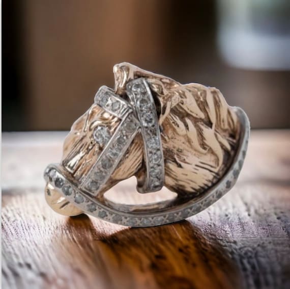 Bague tete de cheval vintage des annees 1970 avec diamants en or jaune 14 carats Etsy Canada