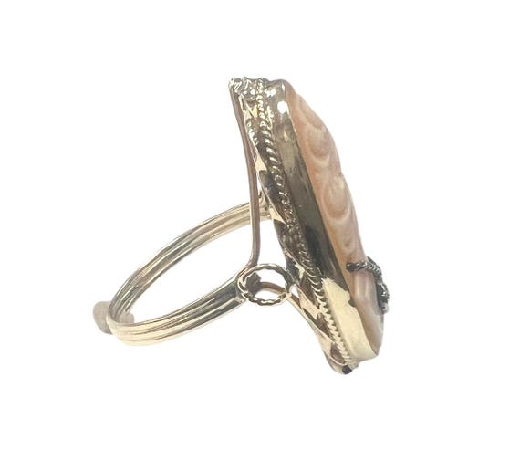 Antique Shell Cameo Ring with Diamond Drop Neckla… - image 2