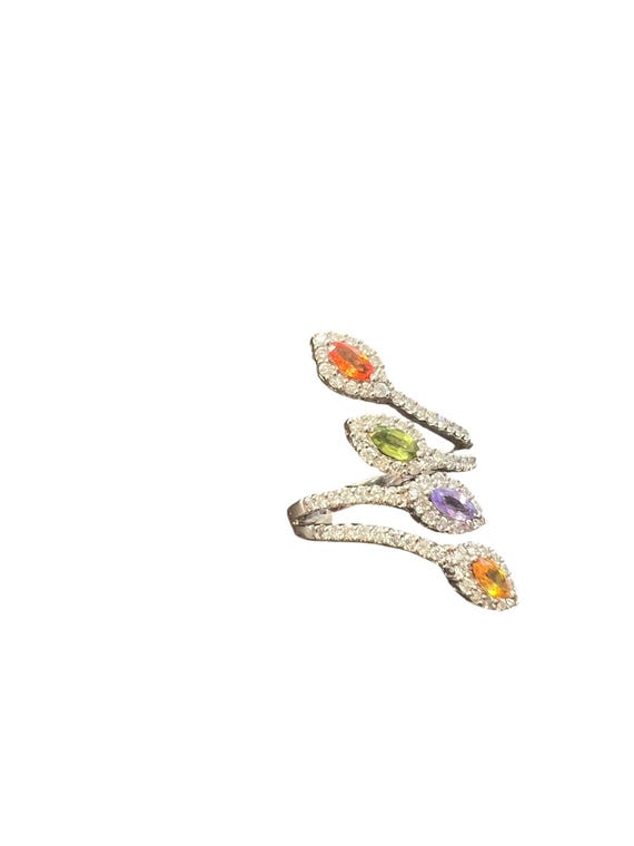 Multi-Color Genuine Stone Bypass Ring in 18 karat… - image 5