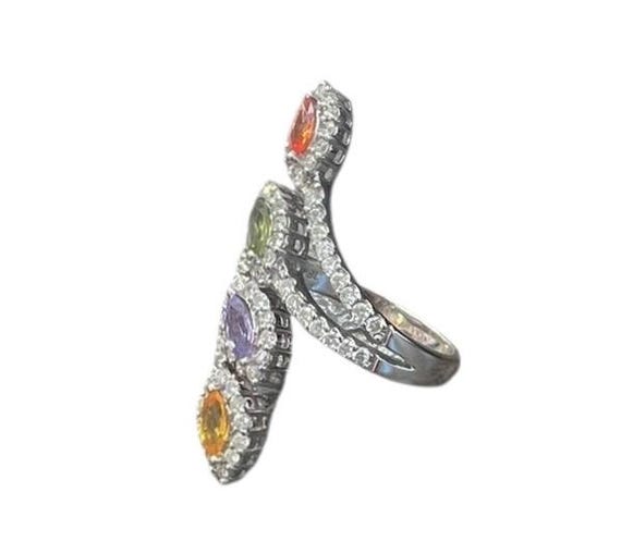 Multi-Color Genuine Stone Bypass Ring in 18 karat… - image 6
