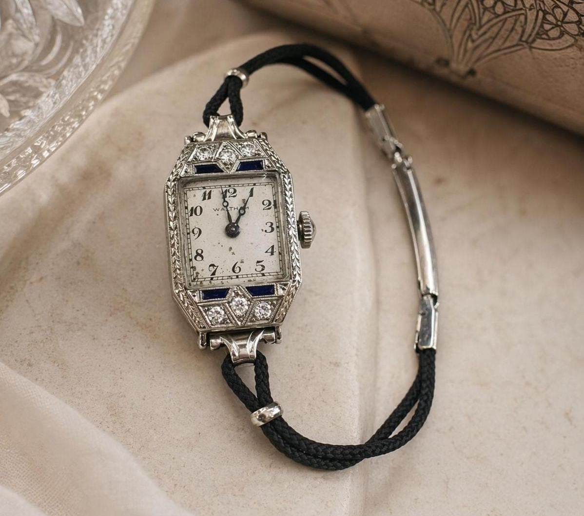 Buy Art Deco Waltham Platinum & 18K Diamond Sapphire Ladies Watch