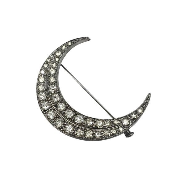 Victorian Crescent Moon Pin with Paste in Silvert… - image 1
