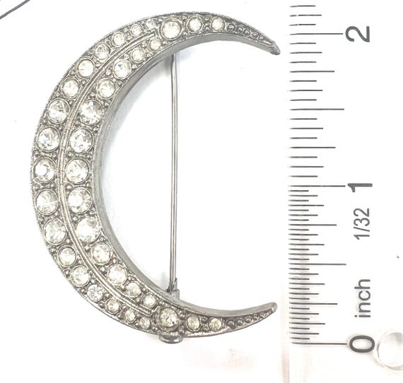 Victorian Crescent Moon Pin with Paste in Silvert… - image 4