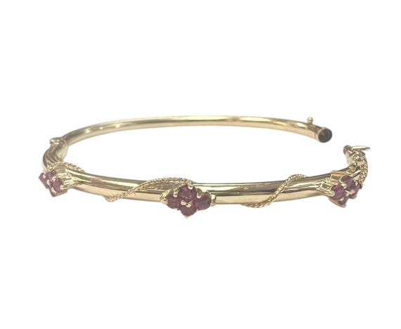 Vintage Ruby Cluster Bangle in 14 karat yellow go… - image 1