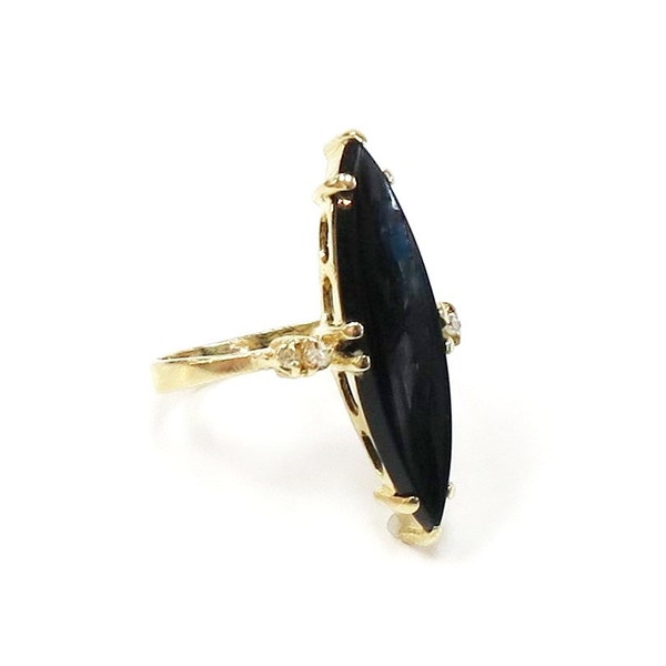 Onyx Ring with Side Diamonds / 14 karat yellow gold