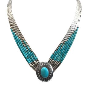 Collier neuf rangs turquoise et argent sterling